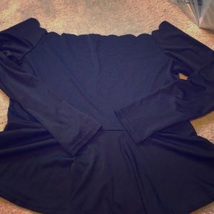 Black Off the  Shoulder Scalloped Neck Peplum Top